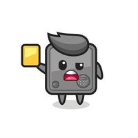 cartoon safe box character as a football referee giving a yellow card vector