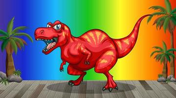 Cartoon dinosaur on rainbow gradient background vector