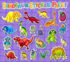 Sticker set with different types of dinosaurs cartoon characters vector