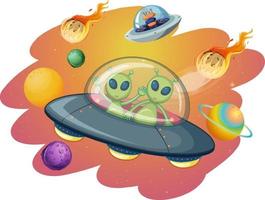 Alien in UFO on space scene vector