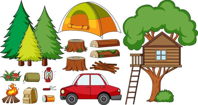 Set of camping objects isolated