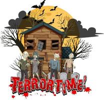 Terror Time text design with Haunted House vector