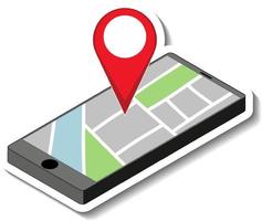 A sticker template with a smartphone showing pin located on map vector