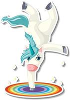 Cute unicorn stickers with a unicorn dancing cartoon character vector