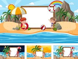 Set of blank banner in different tropical beach scenes vector