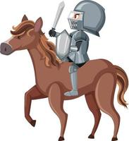 Knight riding horse cartoon character on white background vector