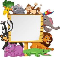 Empty wooden frame with various wild animals vector