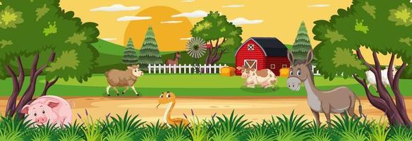 Farm horizontal landscape scene with farm animals vector