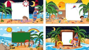 conjunto de diferentes escenas de playa tropical con banner en blanco vector