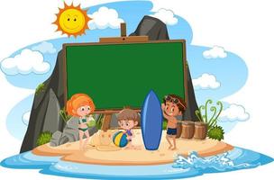 Empty banner template with kids on summer vacation at the beach vector