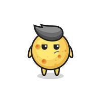 cute round cheese character with suspicious expression vector