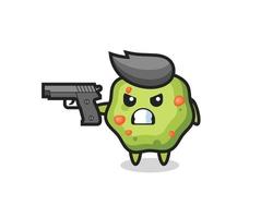 the cute puke character shoot with a gun vector