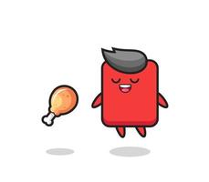 cute red card floating and tempted because of fried chicken vector