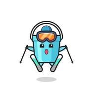 plastic bucket mascot character as a ski player vector