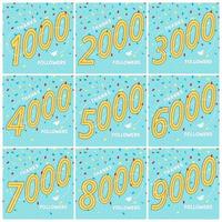 Thank you 1-9k followers numbers postcards set. vector