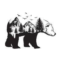 Ilustración de un oso con fondo de bosque vector