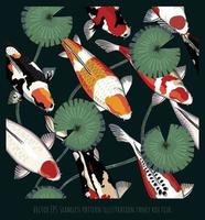 Seamless pattern illustration art koi fish and lotus pond vector