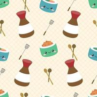 Cute Sushi And Soy Sauce Seamless Pattern vector