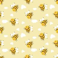 lindo, abeja, caricatura, carácter, seamless, patrón vector