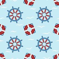 Lifebuoy Rescue Donut And Ship Steering Wheel Seamless Pattern vector