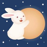 Cute Mid Autumn Festival Rabbit Hugging Big Moon vector