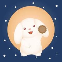 Cute Mid Autumn Festival Rabbit Holding Moon Cake vector