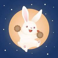 Cute Mid Autumn Festival Rabbit Holding Two Moon Cake vector