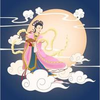 Mid Autumn Festival Moon Goddess Holding Moon Cake vector