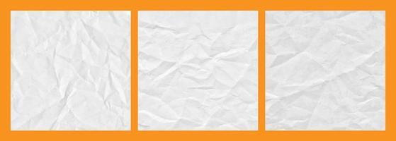 Realistic crumpled white paper texture background set vector