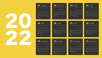 Calendar 2022, 12 month in clean minimal table simple style. vector