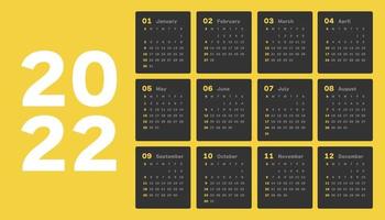 Calendar 2022, 12 month in clean minimal table simple style. vector