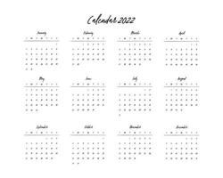 Calendar 2022, 12 month in clean minimal table simple style. vector