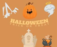 Abstract Halloween Background Vector Pumpkin Trick Or Treat Tomb Ghost