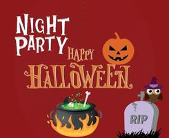 calabaza halloween día 31 de octubre diseño de fiesta nocturna con tumba rip vector