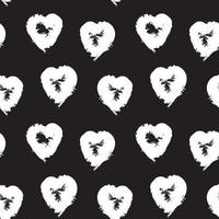 Black and White Heart shaped brush stroke seamless pattern background vector