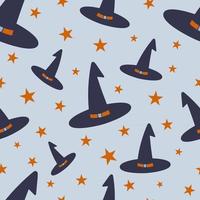 Sombreros de bruja y estrellas de patrones sin fisuras de halloween vector
