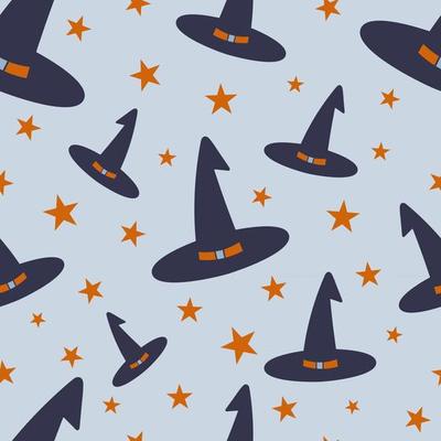 Witch Hats and Stars Halloween Seamless Pattern