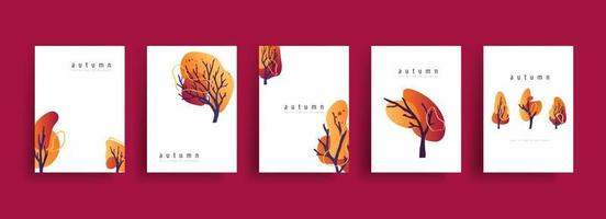 Autumn poster banner collection of trees in line art vector