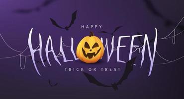 Happy Halloween calligraphy banners with pumpkin and bat vector