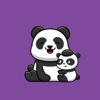 lindo panda madre y bebé panda vector