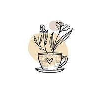 coffee cup with floral outline  vector