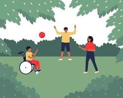 Ball game with a friend in a wheelchair vector