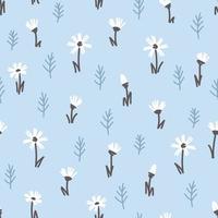 White flowers small seamless pattern on a blue background vector