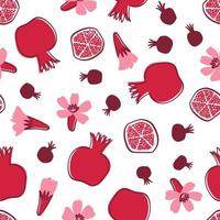 Seamless pattern with flowers and fruits of pomegranate vector