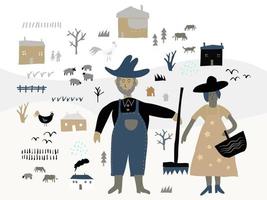 farmers working on the farm, pattern background vector