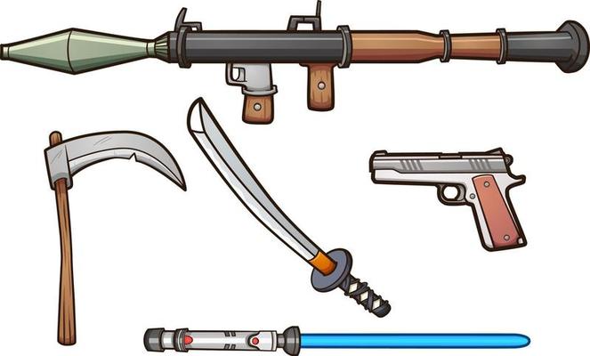 Assorted cartoon weapons