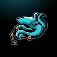 Kraken con vector de diseño de logotipo de mascota de anclaje