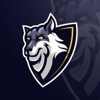 Ilustración de lobo en escudo para equipo de deportes vector
