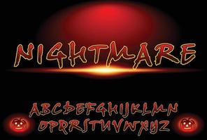 Nightmare font effect with pumpkin and fire lines vector