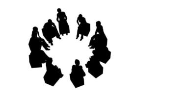 Silhouettes of people in a circle on a white background 4k video